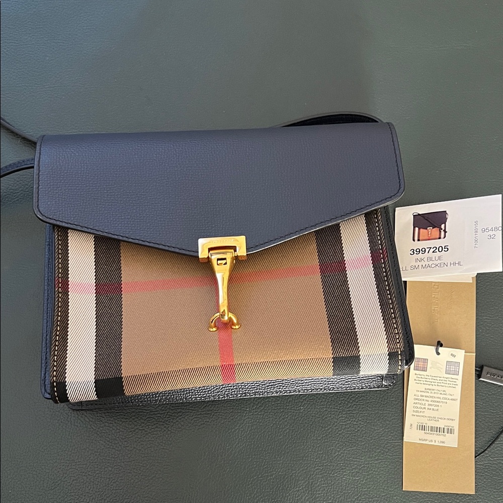 Burberry Dark Blue and Tan Check Crossbody Bag